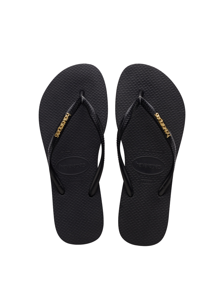KLAPKI HAVAIANAS HAV SLIM LOGO METAL BLACK/GOLD