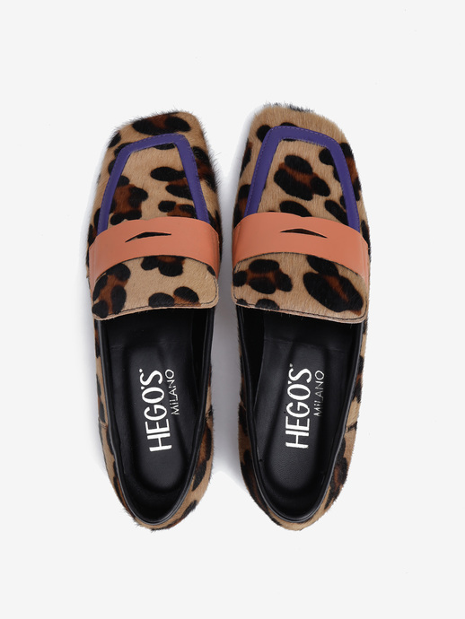 MOKASYNY HEGO'S Milano 1778/C ABRASIVATO LEOPARD BEIGE/VIOLA