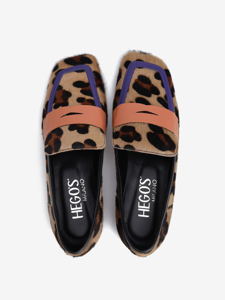 MOKASYNY HEGO'S Milano 1778/C ABRASIVATO LEOPARD BEIGE/VIOLA