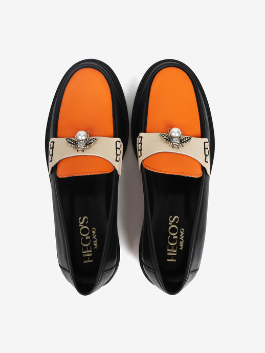 MOKASYNY HEGO'S Milano 2032 NAPPA NERO/ARANCIO