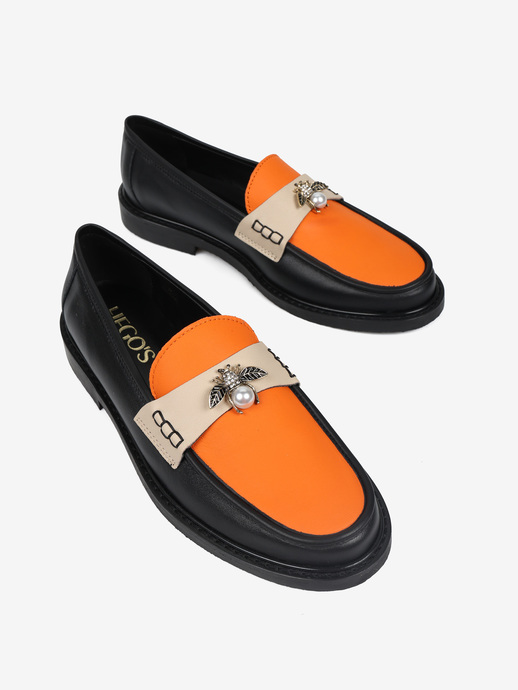 MOKASYNY HEGO'S Milano 2032 NAPPA NERO/ARANCIO