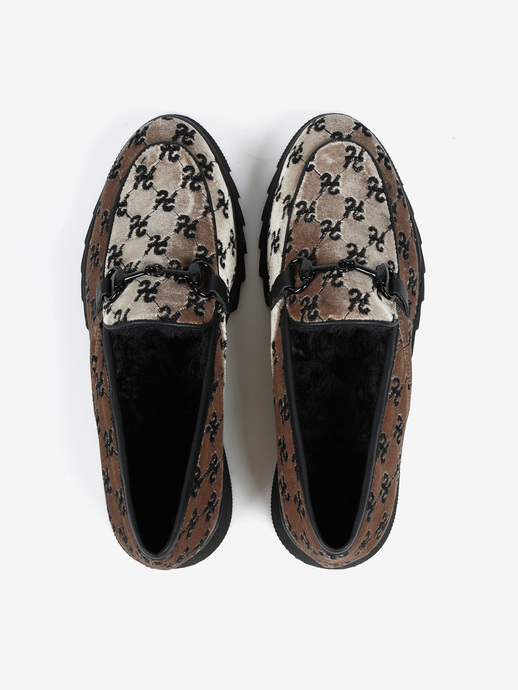 MOKASYNY HEGO'S Milano 2012 VELLUTO H BEIGE/NERO