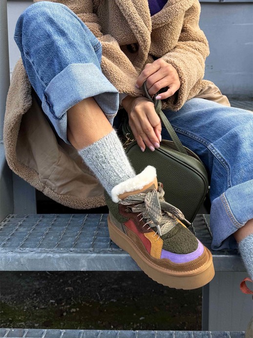 SNEAKERSY HEGO'S MILANO MOON-13 FUR OLIVE/PURPLE