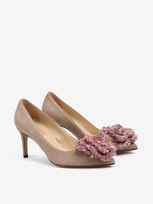 SZPILKI HEGO'S MILANO 1062 CAMOSCIO TAUPE/FIORI ROSA