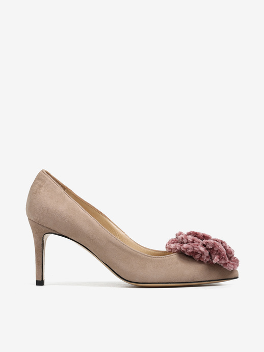 SZPILKI HEGO'S MILANO 1062 CAMOSCIO TAUPE/FIORI ROSA