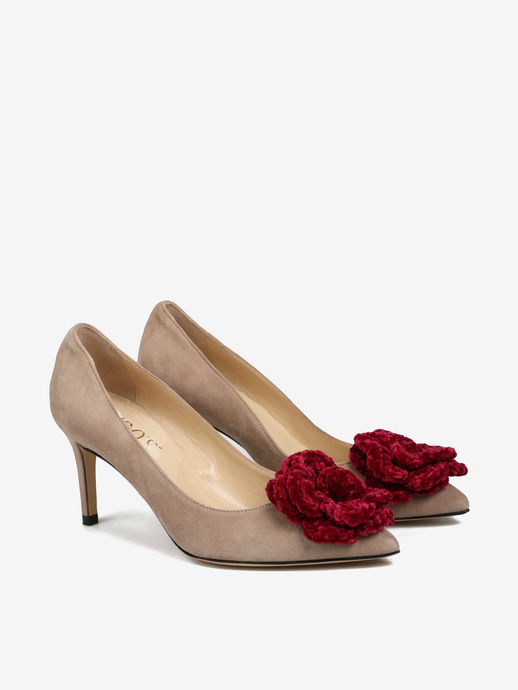SZPILKI HEGO'S MILANO 1062 CAMOSCIO TAUPE/FIORI BORDO