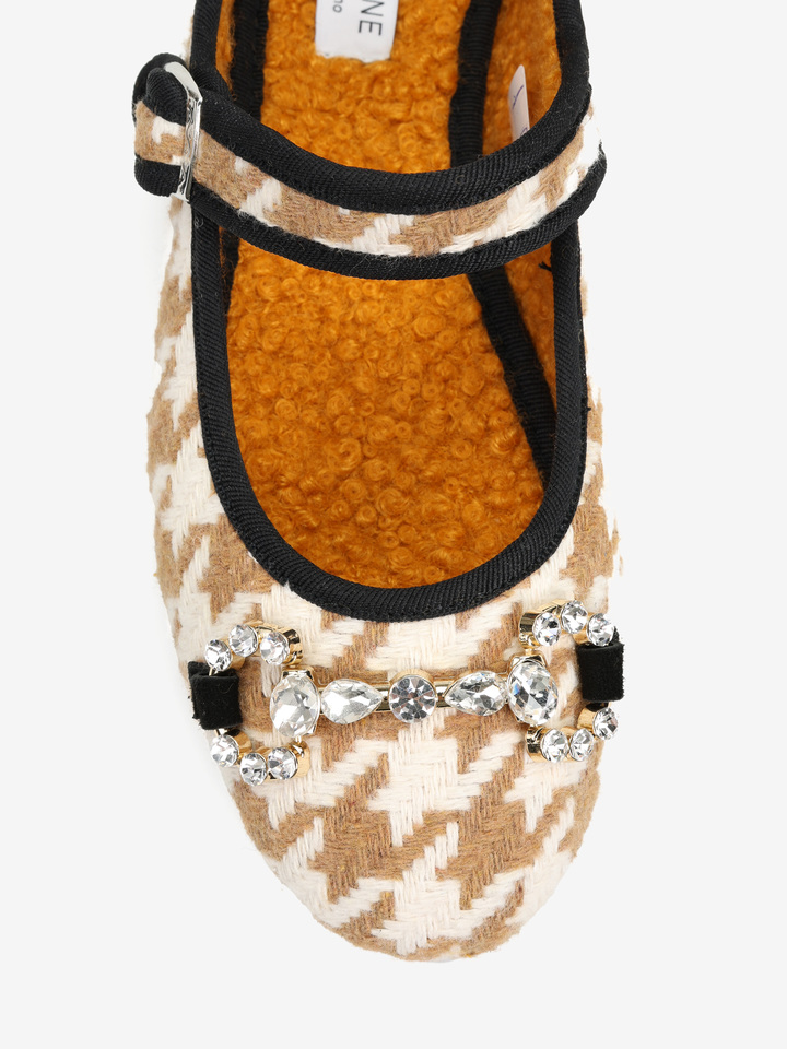 BEŻOWE BALERINY W PEPITKĘ  HEGO'S MILANO