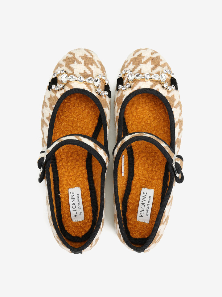 BEŻOWE BALERINY W PEPITKĘ  HEGO'S MILANO