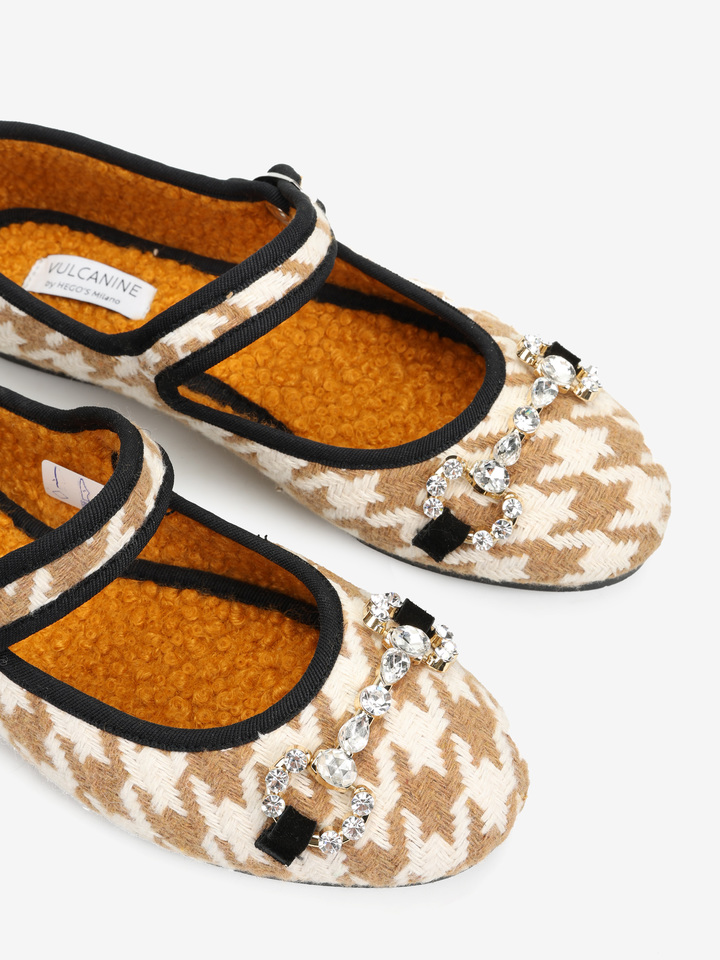 BEŻOWE BALERINY W PEPITKĘ  HEGO'S MILANO