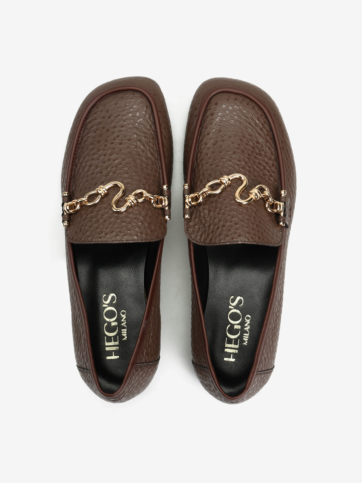 BRĄZOWE MOKASYNY Z OZDOBNYM ŁAŃCUCHEM HEGO'S Milano