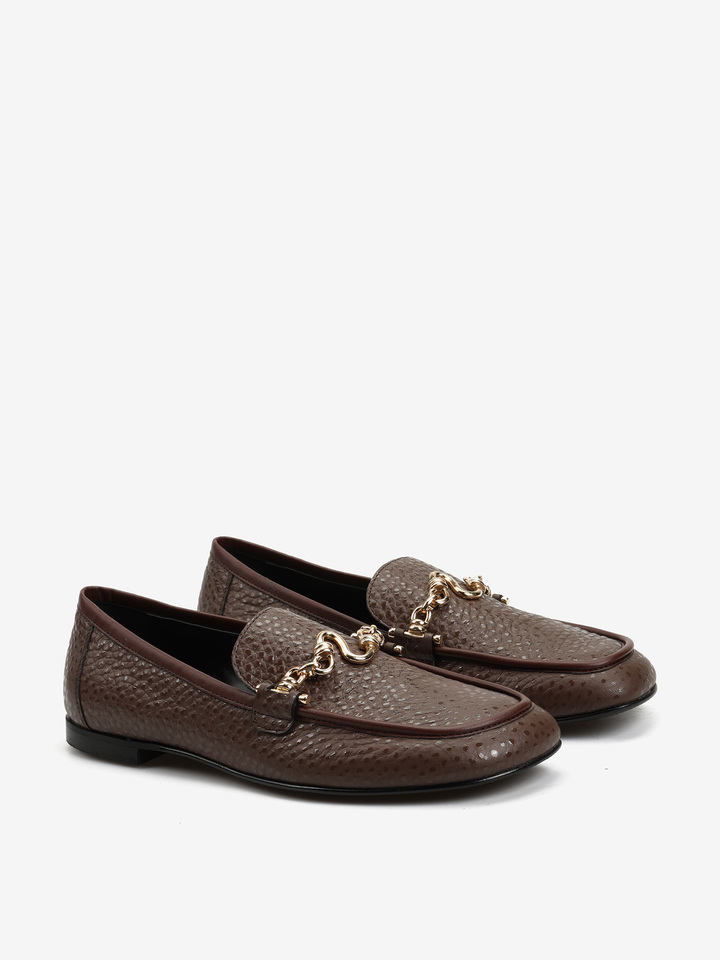 BRĄZOWE MOKASYNY Z OZDOBNYM ŁAŃCUCHEM HEGO'S Milano