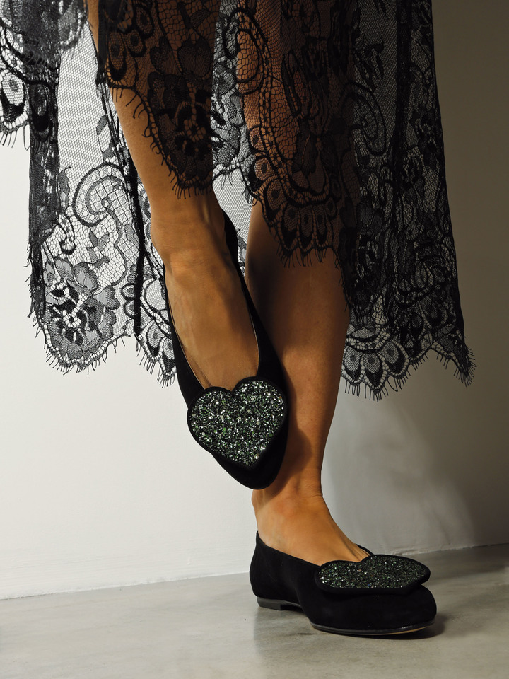 CZARNE BALERINY Z SERCEM HEGO'S MILANO