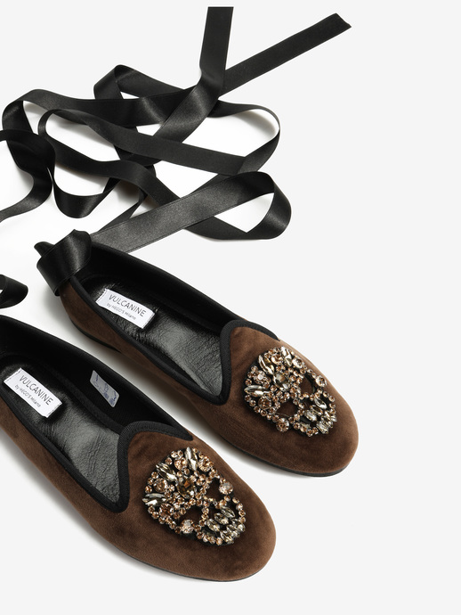 BALERINY VULCANINE BY HEGO'S MILANO V-113-C VELOUR TESTA DI MORO