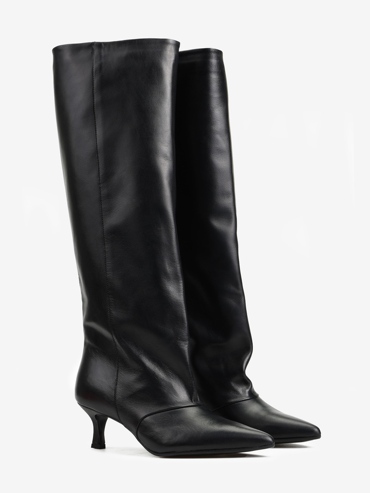 CZARNE KOZAKI DAMSKIE Z SZEROKĄ CHOLEWKĄ HEGO'S