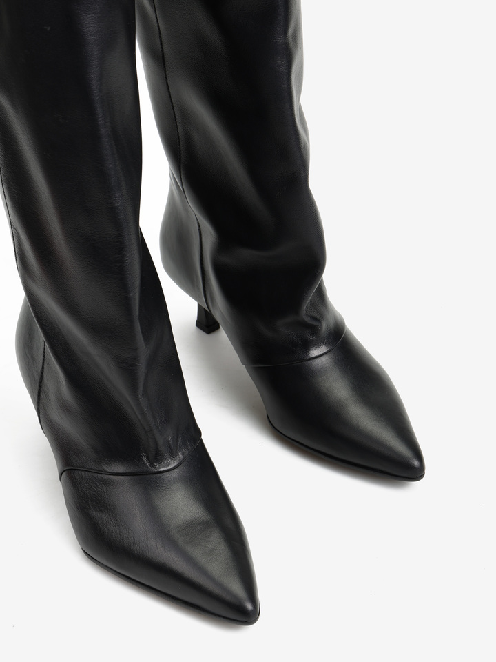 CZARNE KOZAKI DAMSKIE Z SZEROKĄ CHOLEWKĄ HEGO'S