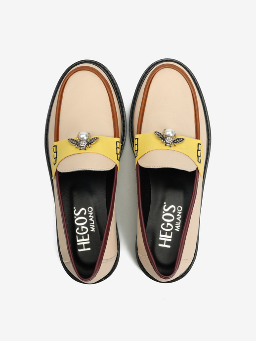 MOKASYNY HEGO'S MILANO 2032 NAPPA CREMA/GIALLO