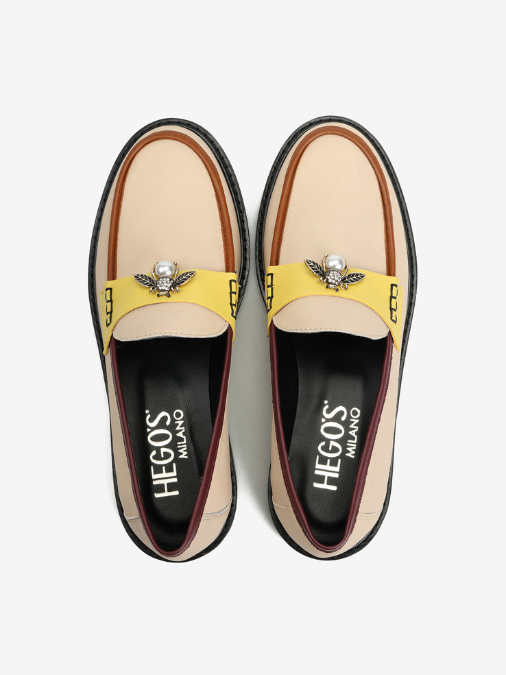 MOKASYNY HEGO'S MILANO 2032 NAPPA CREMA/GIALLO