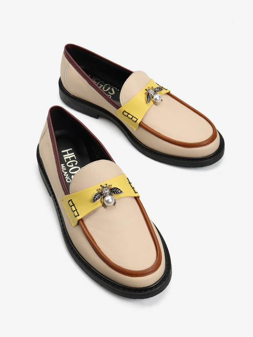 MOKASYNY HEGO'S MILANO 2032 NAPPA CREMA/GIALLO