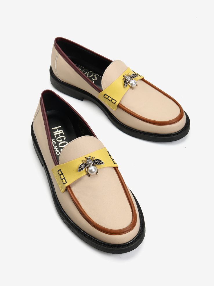 MOKASYNY HEGO'S MILANO 2032 NAPPA CREMA/GIALLO