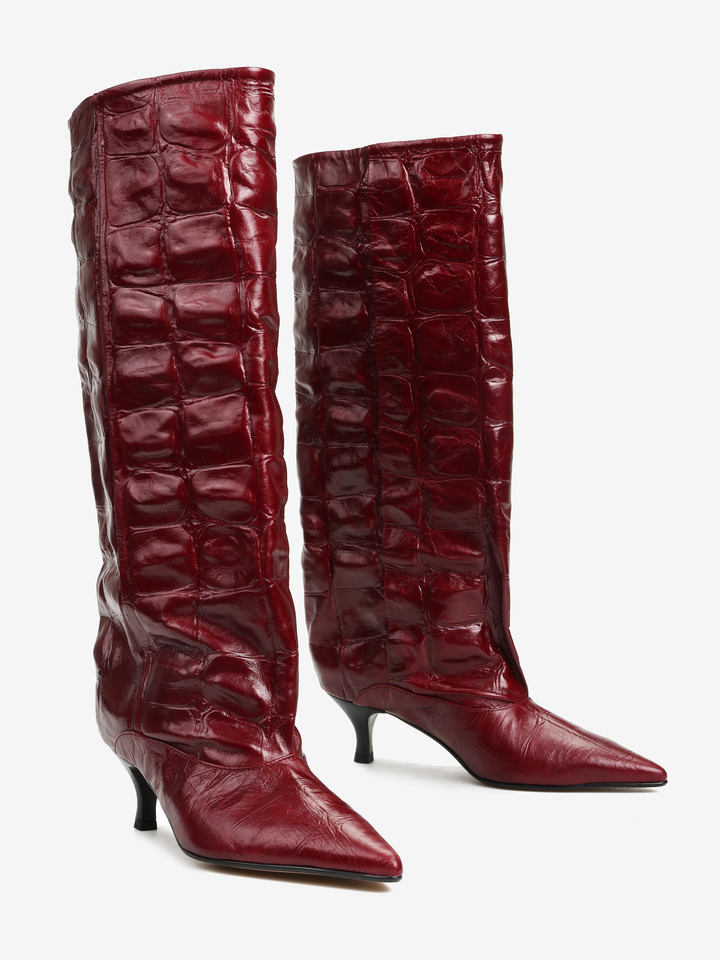 BORDOWE KOZAKI Z TŁOCZONEJ SKÓRY HEGO'S MILANO