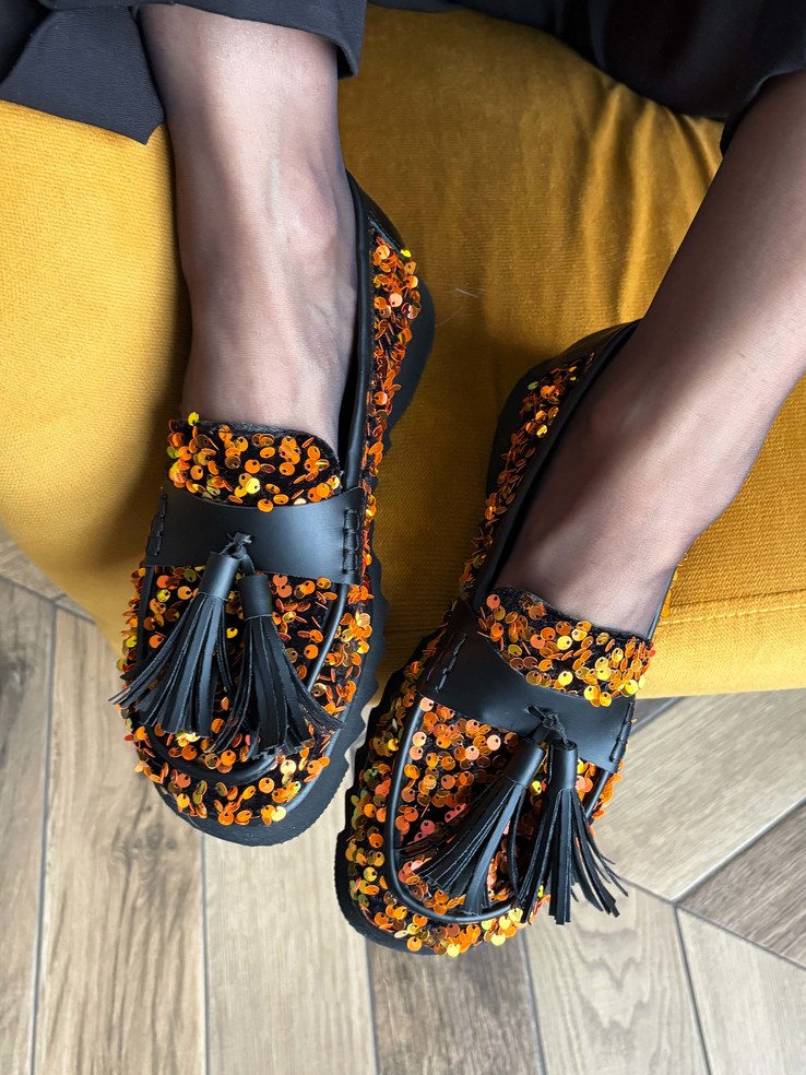MOKASYNY HEGO'S MILANO 2018 PAILLETTES ARANCIO
