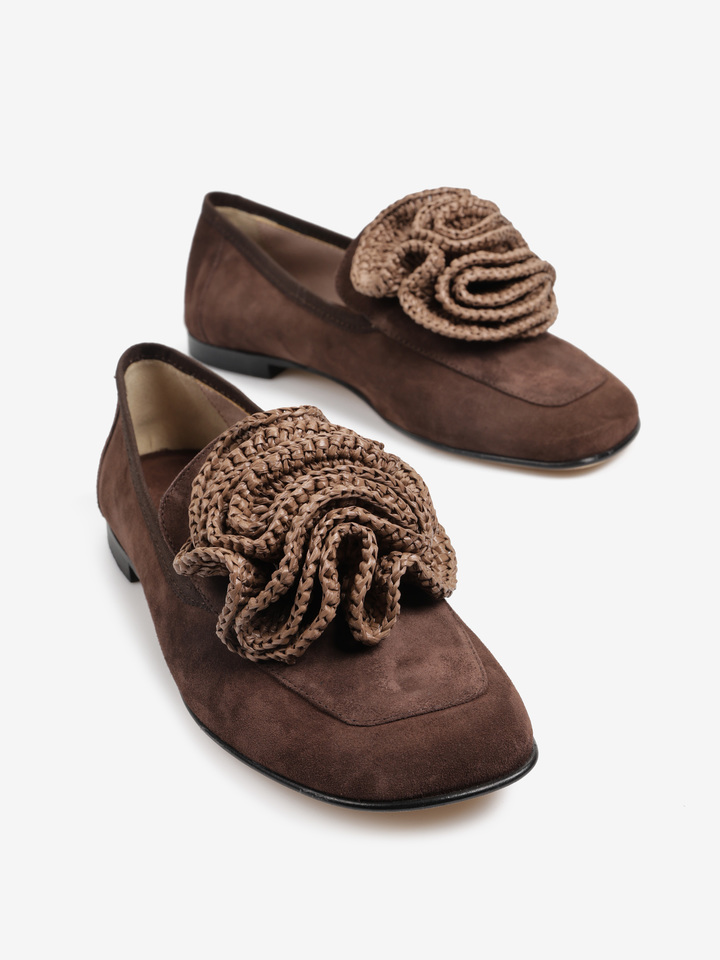 BRĄZOWE MOKASYNY Z KWIATEM HEGO'S MILANO