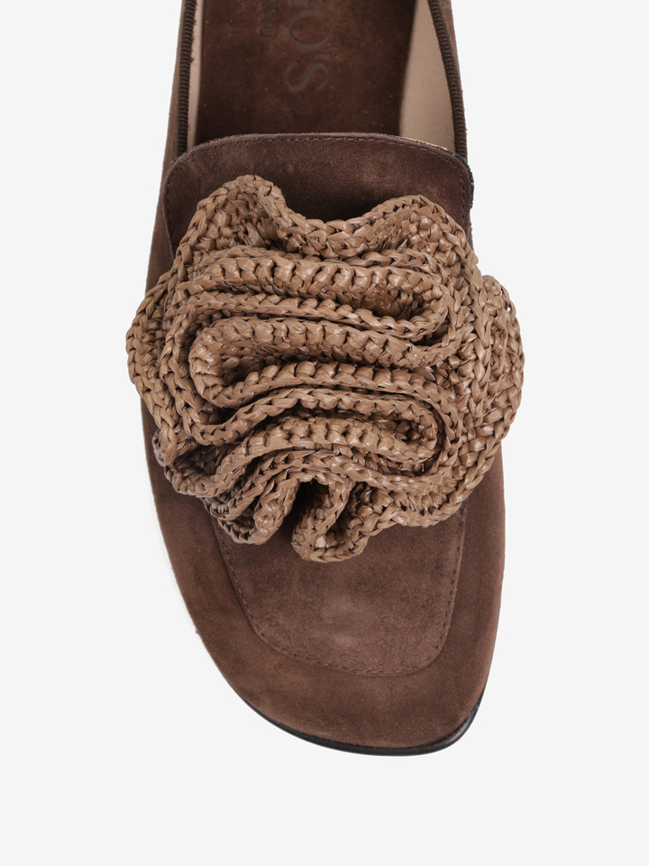 BRĄZOWE MOKASYNY Z KWIATEM HEGO'S MILANO