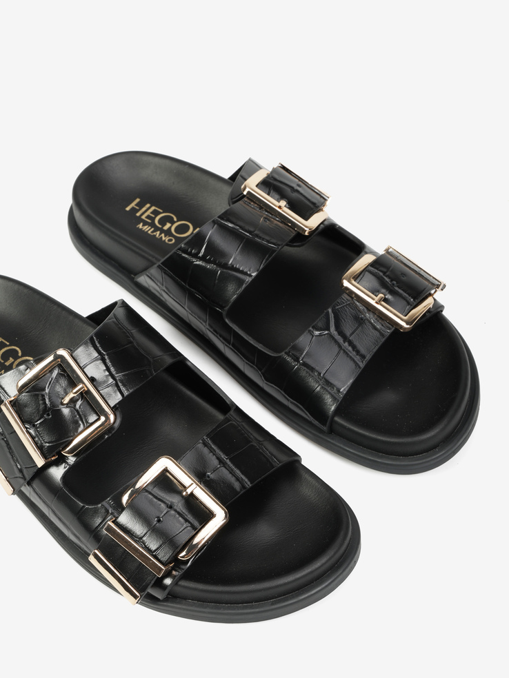 KLAPKI HEGO'S Milano F25602-12 LEATHER CROCO BLACK