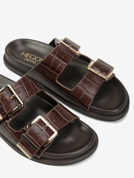 KLAPKI HEGO'S Milano F25602-12 LEATHER CROCO BROWN