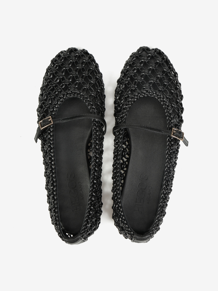 BALERINY HEGO'S Milano F25548-1 WEAVE BLACK
