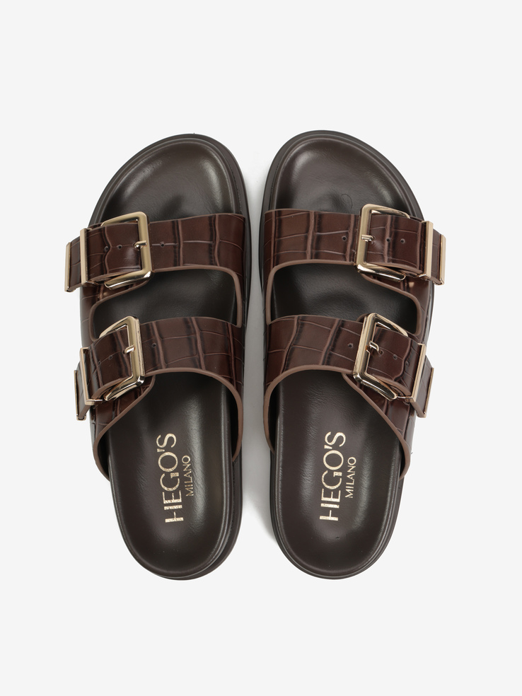 KLAPKI HEGO'S Milano F25602-12 LEATHER CROCO BROWN