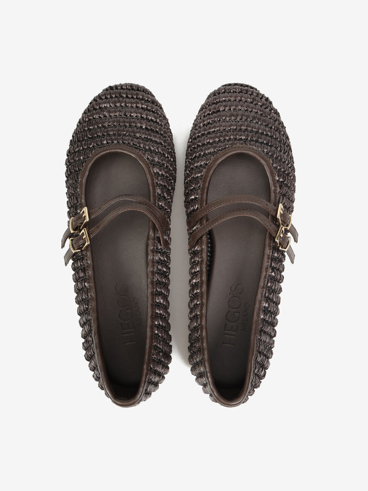 BRĄZOWE BALERINY MARY JANE HEGO'S Milano