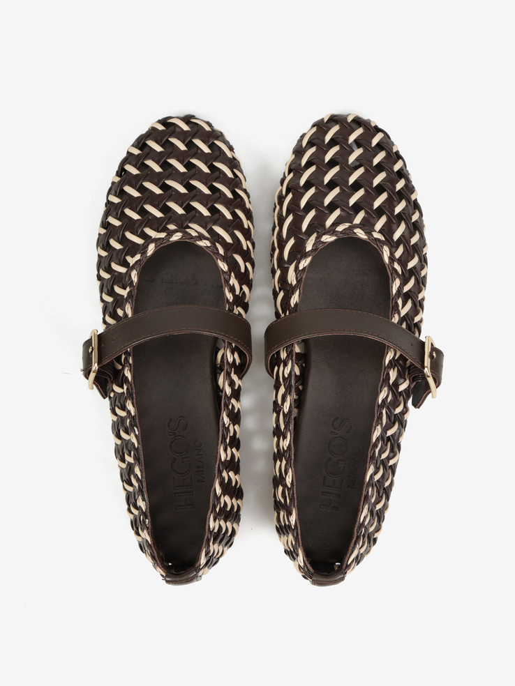 BALERINY HEGO'S Milano F25548-28 WEAVE BROWN/BEIGE