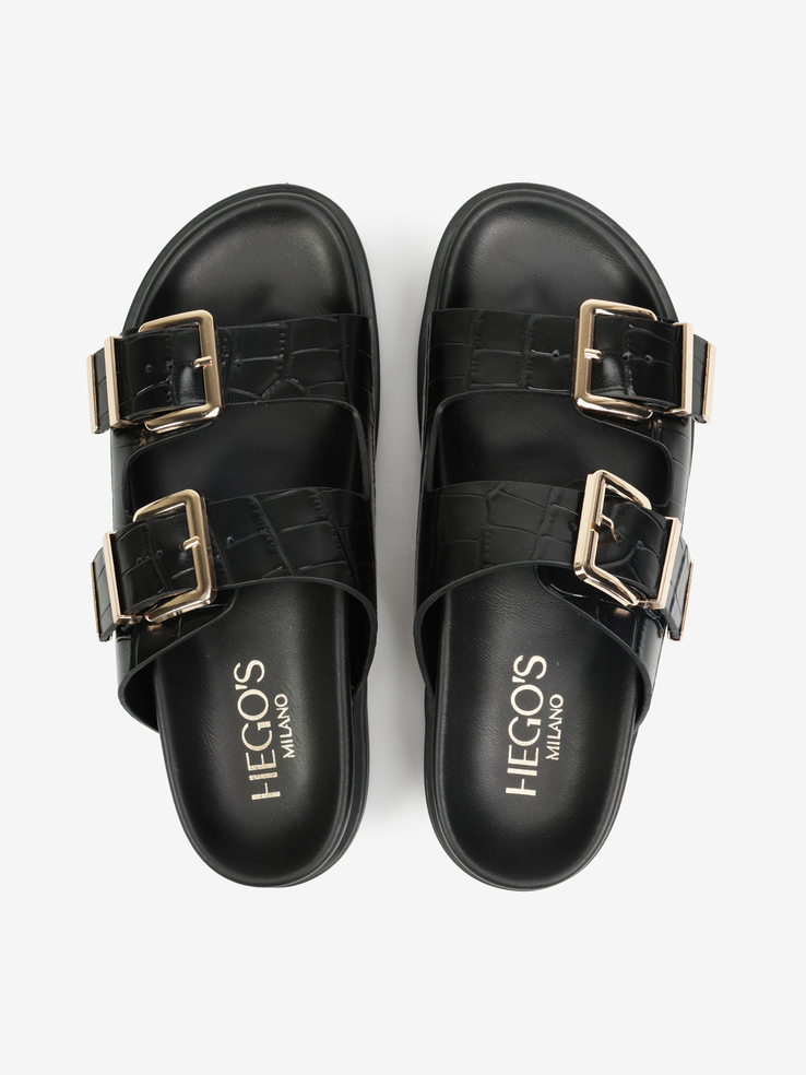 KLAPKI HEGO'S Milano F25602-12 LEATHER CROCO BLACK