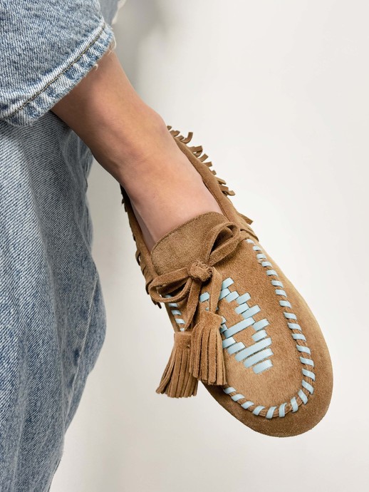 MOKASYNY HEGO'S Milano F25505-24 SUEDE TAUPE/BLUE