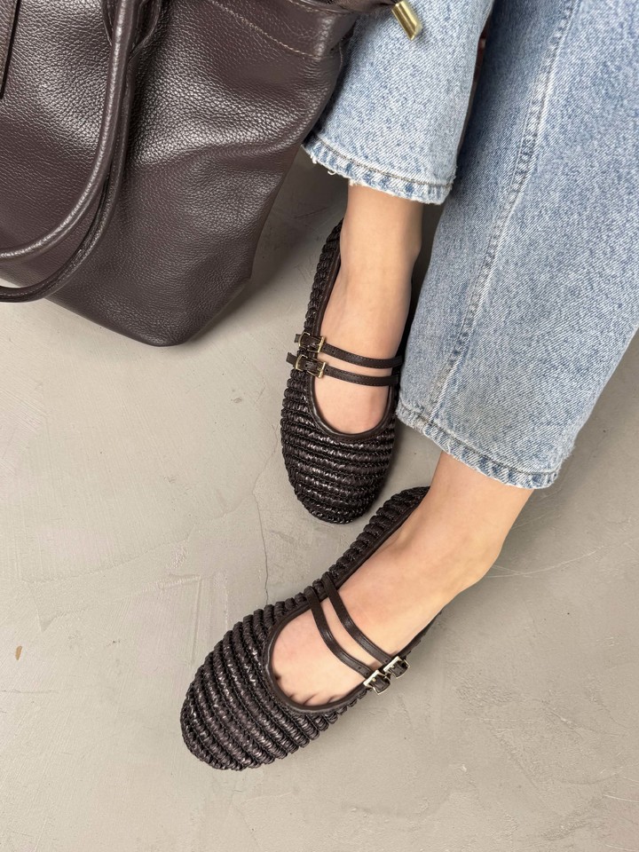 BRĄZOWE BALERINY MARY JANE HEGO'S Milano