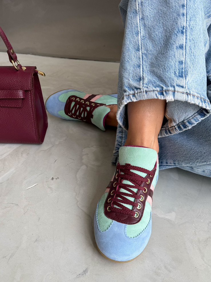 SNEAKERSY HEGO'S Milano GINNY3878 CAMOSCIO AZZURRO/ROSA/VERDE