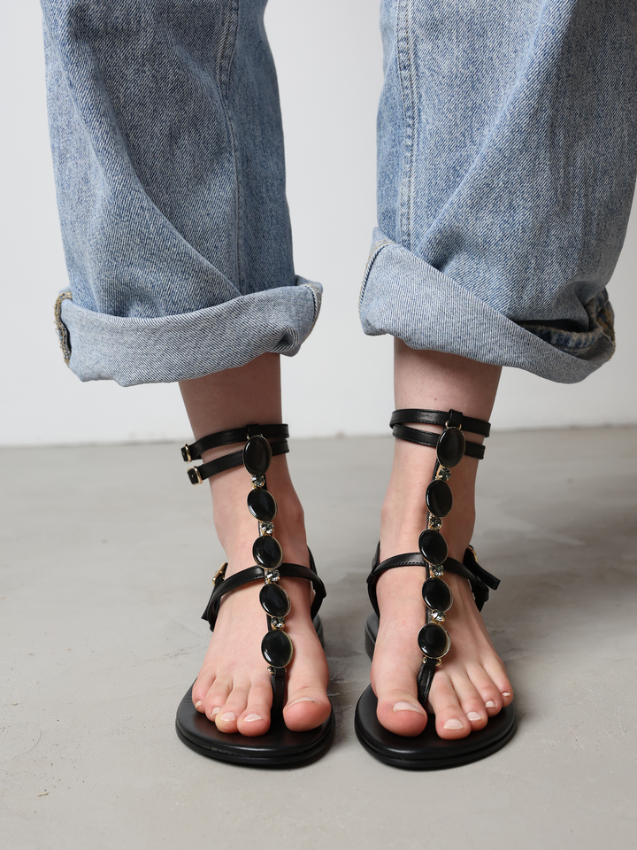 CZARNE SANDAŁY Z KAMIENIAMI HEGO'S Milano