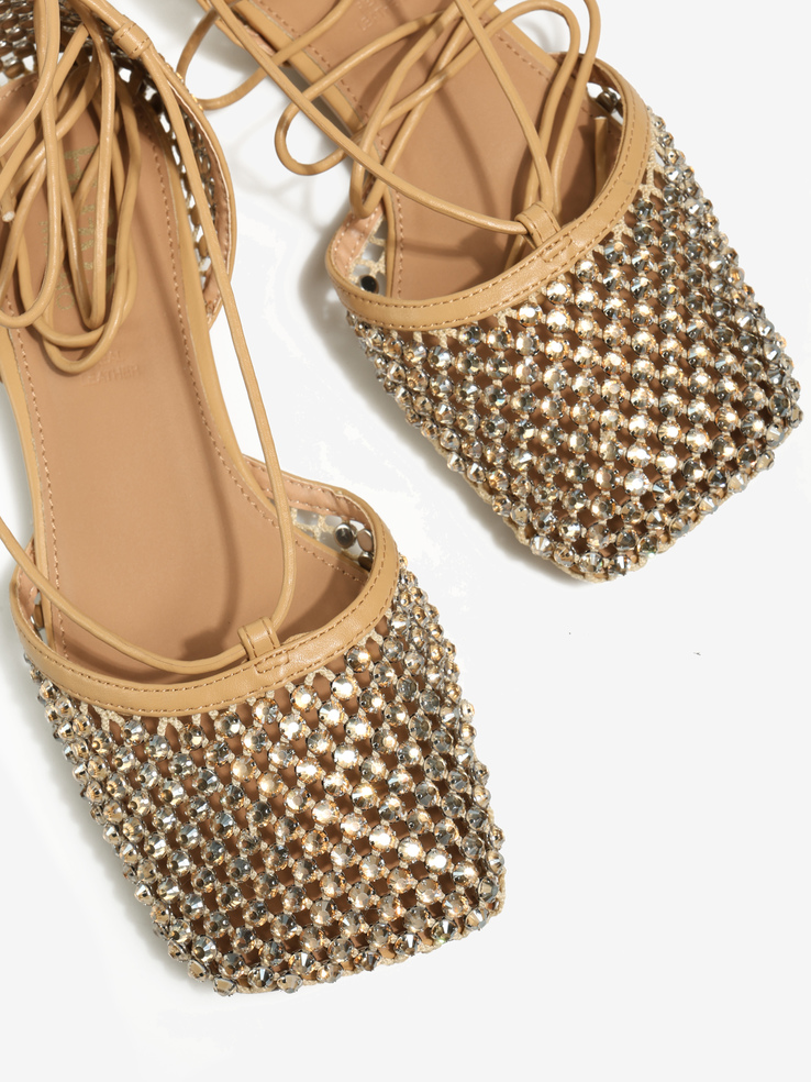 BALERINY HEGO'S Milano LILY-201 RETE STRASS BEIGE