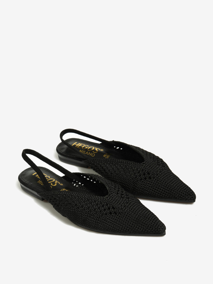 CZARNE BALERINY Z ODKRYTĄ PIĘTĄ  HEGO'S Milano