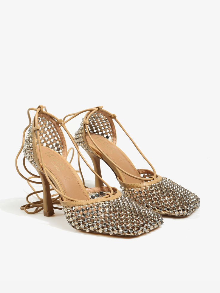 SZPILKI HEGO'S Milano LORENA-305 RETE STRASS BEIGE