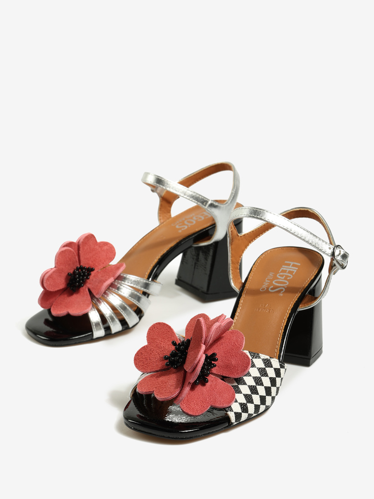 SANDAŁY HEGO'S Milano COCO-922 SILVER BLK/PINK FLOWER