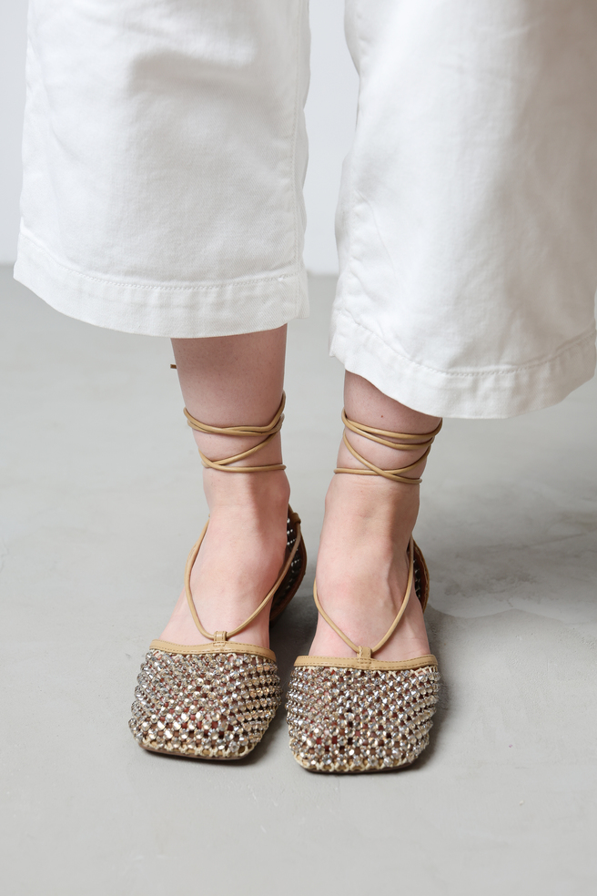 BALERINY HEGO'S Milano LILY-201 RETE STRASS BEIGE