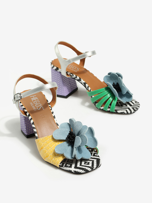 SANDAŁY HEGO'S Milano COCO-922 SILVER PURPLE/AQUA FLOWER