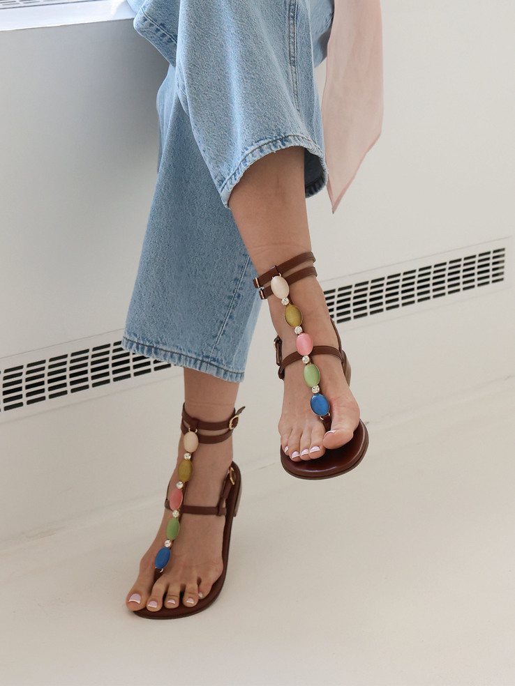 SANDAŁY HEGO'S Milano MP52/25 PELLE CIOCCOLATO/MULTI