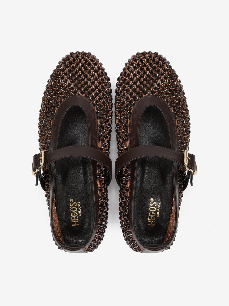 BALERINY HEGO'S Milano 5860 SWAROSKY BROWN KAHVE